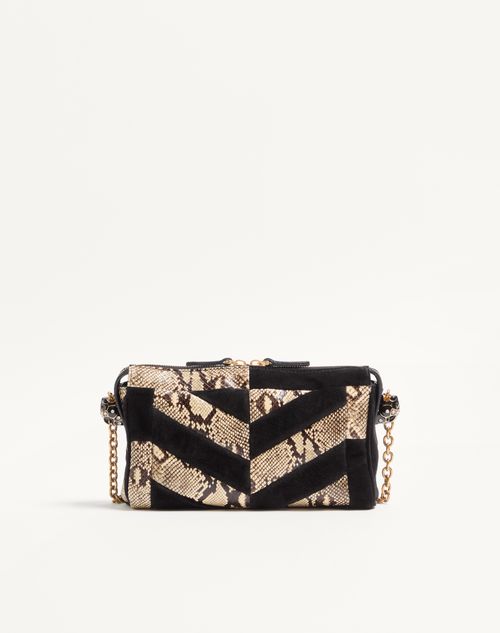 Valentino Garavani - Valentino Garavani Panthea Small Shoulder Bag In Python And Suede With A Chevron Pattern - Beige/black - Woman - Shoulder Bags