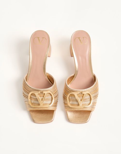 Valentino Garavani - Sandalo Slide Vlogo Signature Metallizzato Con Ricamo Cornely 60mm - Oro - Donna - Sandali