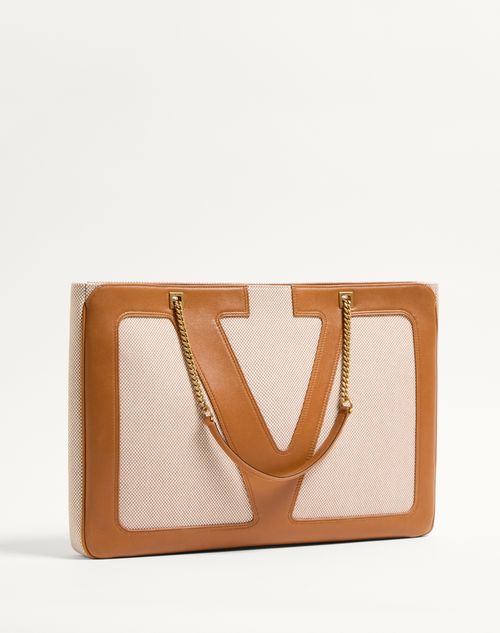 Valentino Garavani - Valentino Garavani Viva Superstar Large Canvas Shopping Bag - Natural/spice - Woman - Totes