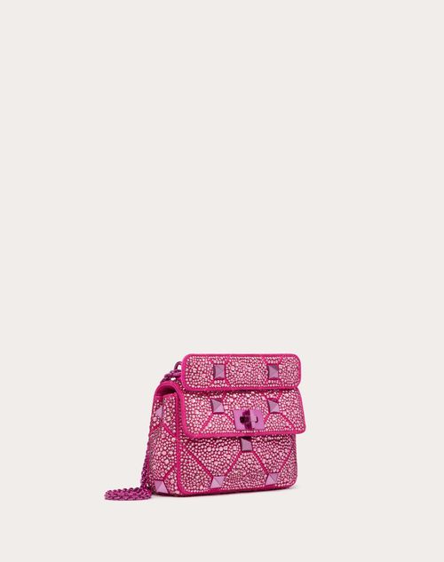 Valentino Garavani - Roman Stud The Shoulder Bag Pequeño Con Bordado Brillante Y Cadena - Pink Pp - Mujer - Bolsos De Hombro
