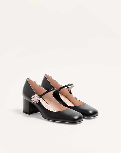 Valentino Garavani - Mary-jane Preshoes Pumps In Kidskin With Jewel Button 55mm - Black/crystal/pink - Woman - Woman Private Promotions
