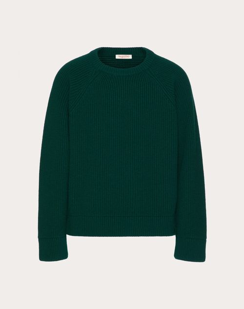 Valentino - Pullover Aus Wolle Mit Rundhalsausschnitt - Dunkelgrün - Mann - Kleidung
