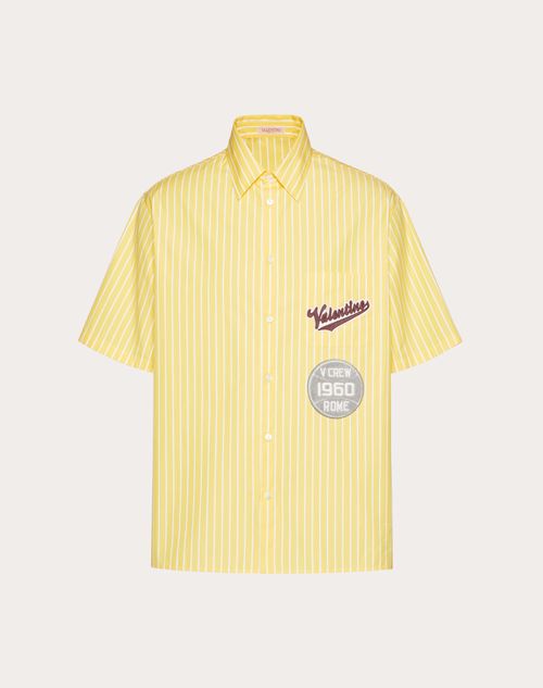 Valentino - Cotton Short Sleeve Shirt With Valentino And V Crew Patches - Yellow - Man - Shirts