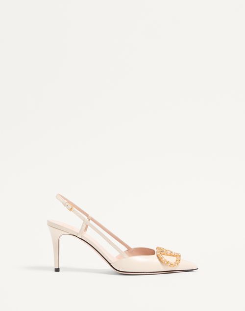 Valentino Garavani - Vlogo Signature Slingback Calfskin Pump With Jewel Logo 80mm - Ivory - Woman - Pumps