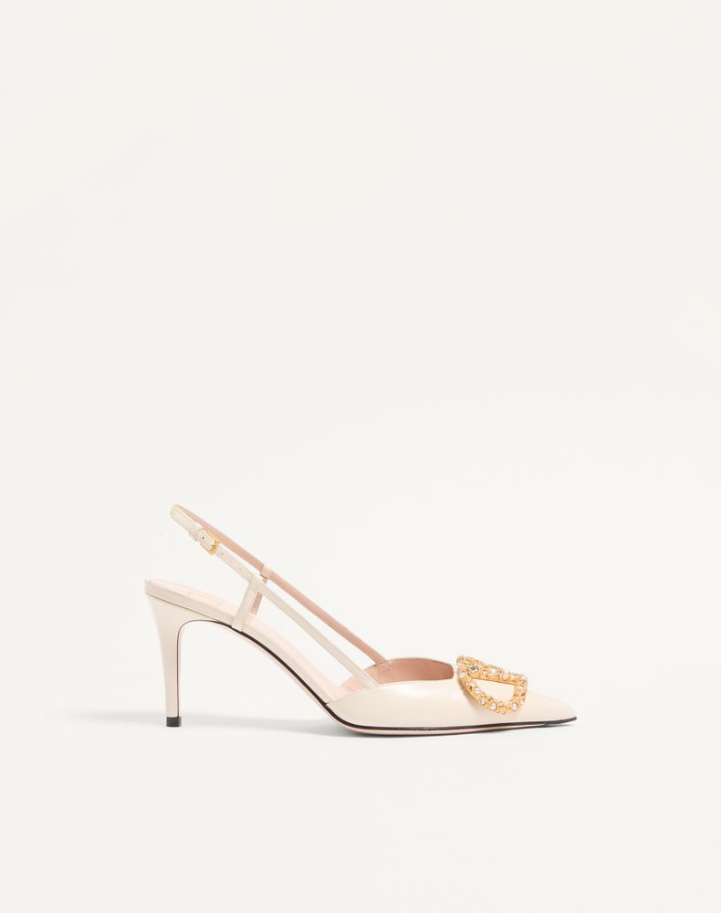 Valentino Garavani Vlogo Signature Slingback Calfskin Pump With Jewel Logo 80Mm Woman Ivory 39.5