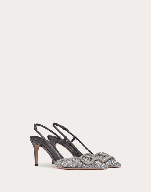 Valentino Garavani - Embroidered Vlogo Signature Slingback Pump With Crystals 80 Mm - Black/anthracite - Woman - Pumps