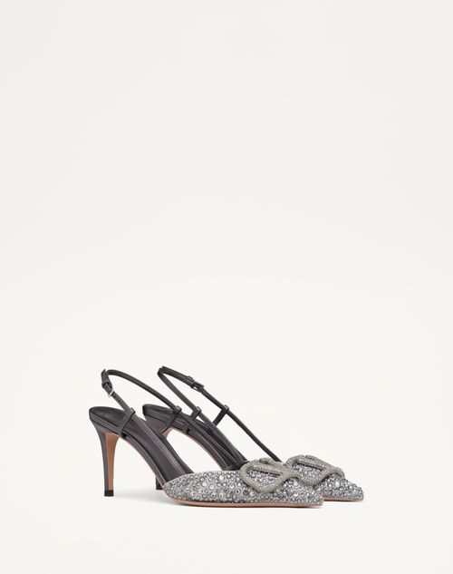 Valentino Garavani - Embroidered Vlogo Signature Slingback Pump With Crystals 80 Mm - Anthracite/silver - Woman - Woman Shoes Sale