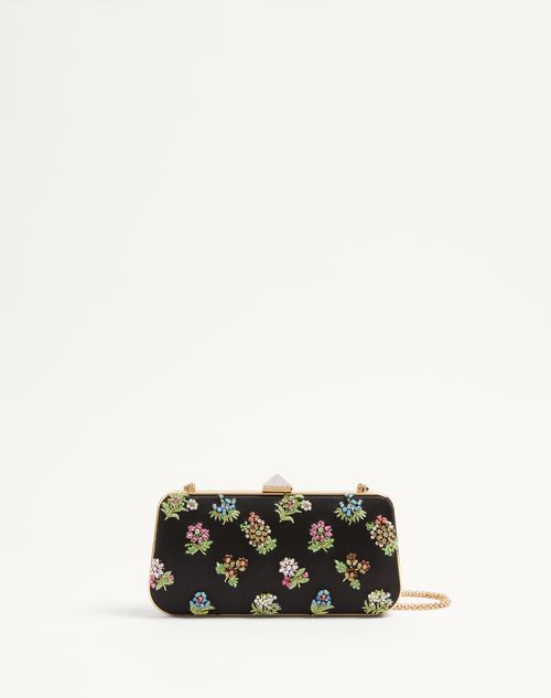 Valentino Garavani - Carry Secrets Satin Minaudiere With Floral Embroidery - Beige - Woman - Clutches