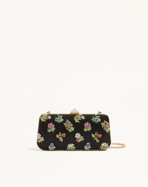 Valentino Garavani - Carry Secrets Satin Minaudiere With Floral Embroidery - Black/multicolour - Woman - Clutches