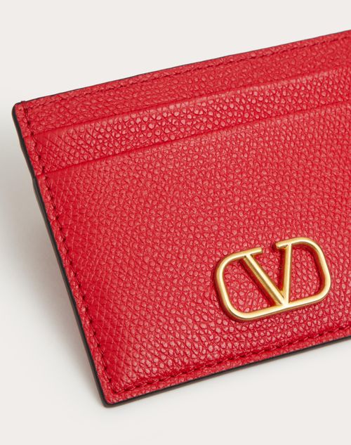 Valentino Garavani - Vlogo Signature Grainy Calfskin Cardholder - Rouge Pur - Woman - Wallets And Small Leather Goods