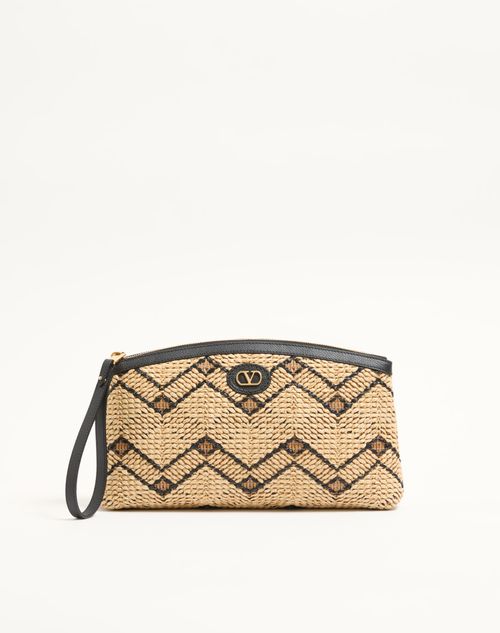 Valentino Garavani - Valentino Garavani Raffia Clutch Bag With Geometric Pattern
 - Natural/black - Woman - Clutches