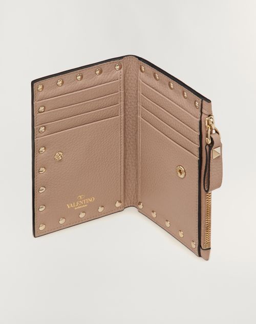 Rockstud Grainy Calfskin Cardholder With Zipper for Woman in Rockstud Grainy Calfskin Cardholder With Zipper for Woman in