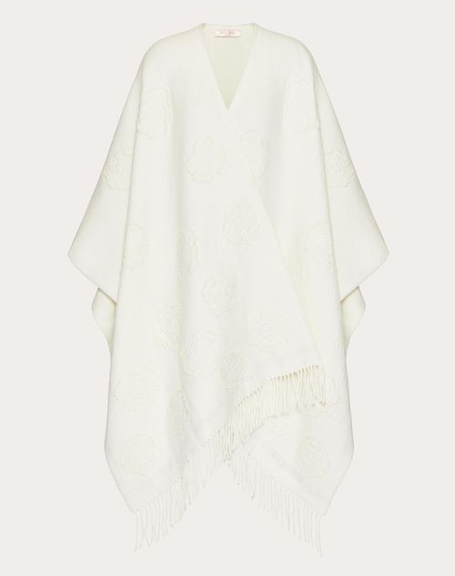 Valentino Garavani - Flower Poncho In Wool Blend With Lurex Details - Ivory - Woman - Coats And Outerwear