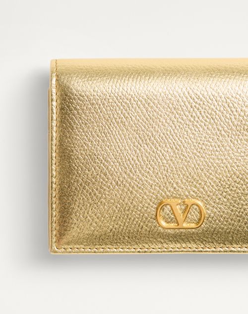 Valentino Garavani - Vlogo Signature Laminated Grainy Calfskin Wallet - Antique Brass - Woman - Wallets And Small Leather Goods