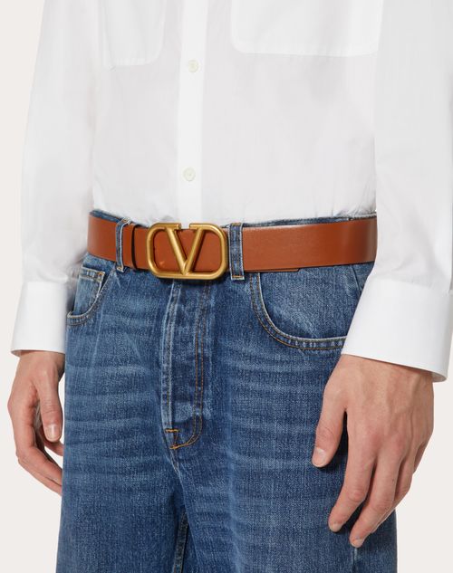 Vlogo Signature Calfskin Belt for Man in Black