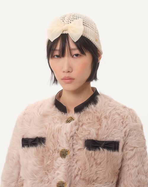 Valentino Garavani - Cotton Beanie With Organza Bow - Birch - Woman - Hats And Gloves