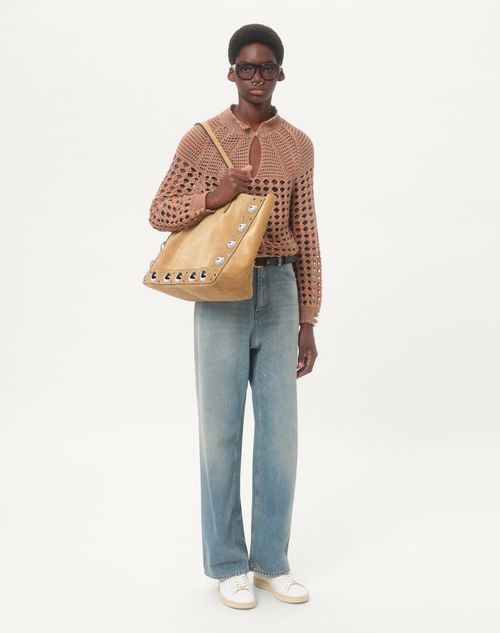 Valentino Garavani - Valentino Garavani Nellcôte Large Suede Shopping Bag - Havana Beige - Man - Bags