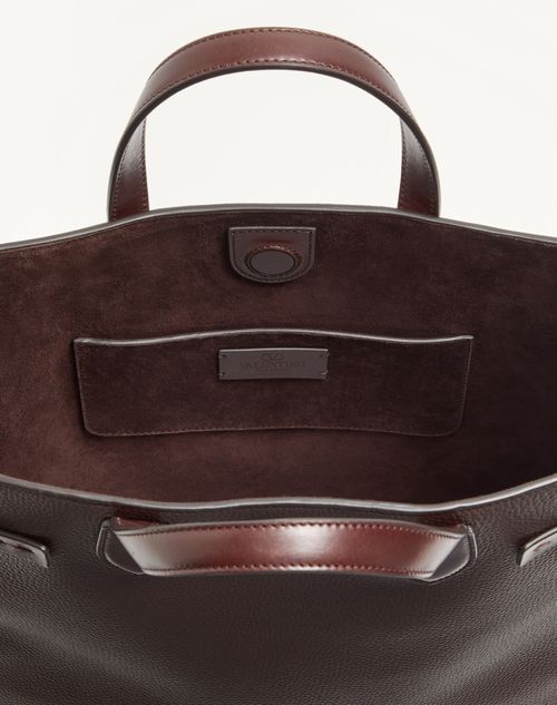 Valentino Garavani - Valentino Garavani Antibes Medium Tote Bag In Grained Leather - Dark Brown - Man - Totes