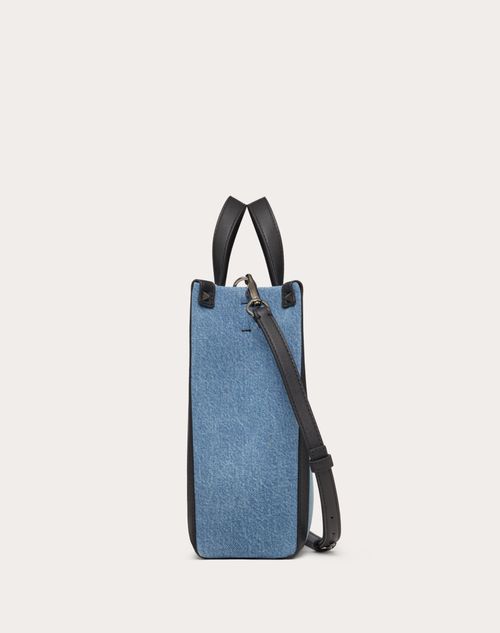 Mini Vltn Denim Shopper for Man in Denim/black | Valentino US Mini Vltn Denim Shopper for Man in Denim/black | Valentino US