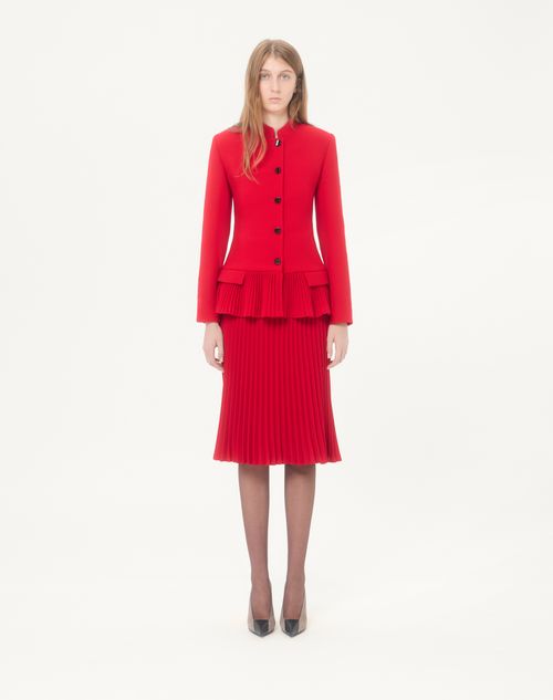 Valentino - Valentino Pleated Wool Crepe Midi Skirt - Carmine Red - Woman - Skirts