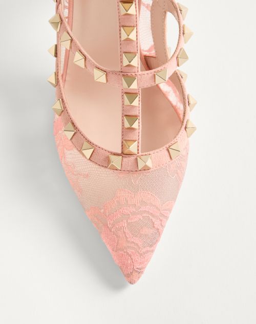 Valentino Garavani - Rockstud Lace Pump With Straps 100mm - Peach Rose - Woman - Pumps