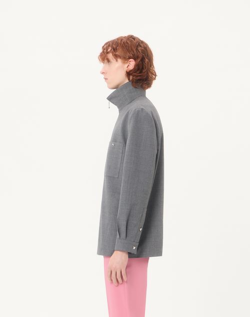 Valentino - Surchemise Valentino En Laine Moulinée - Noir/gris - Homme - Blousons Et Doudounes