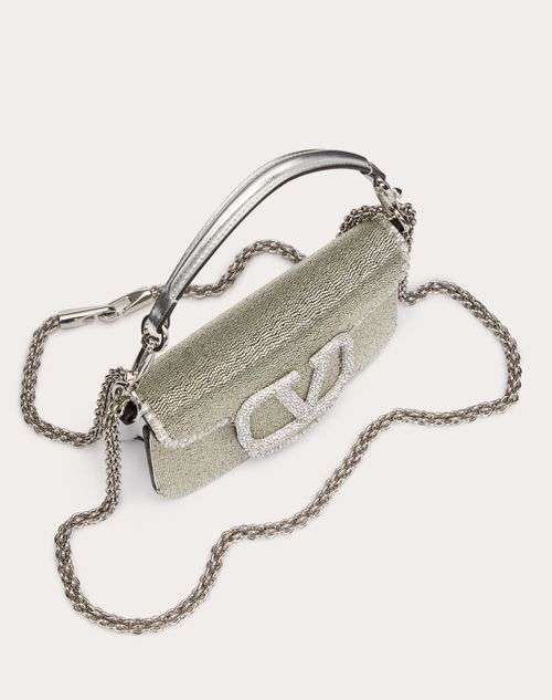 Loc Embroidered Small Shoulder Bag for Woman in Silver crystal