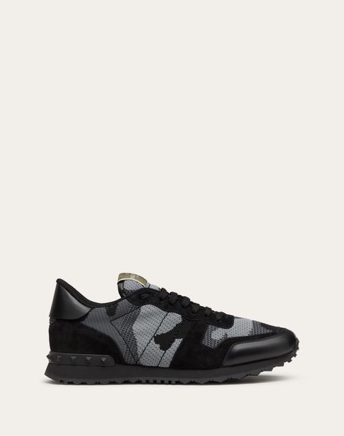 Valentino Garavani - Mesh Fabric Camouflage Rockrunner Sneaker - Black/anthracite - Man - Sneakers