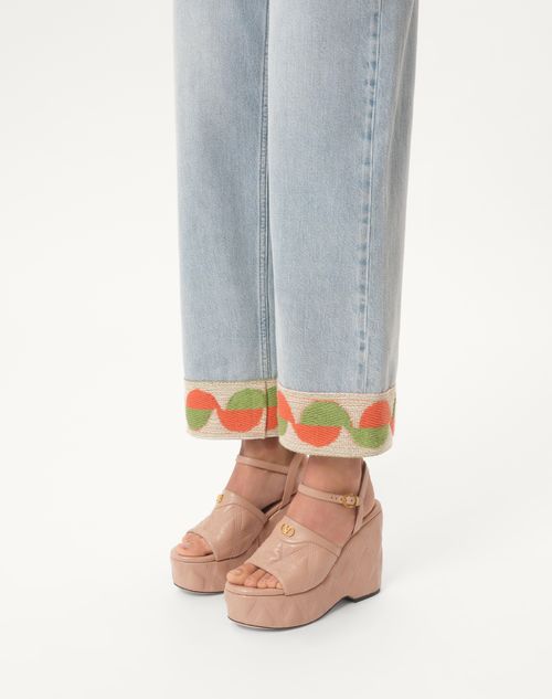 Valentino Garavani - Sandales Compensées Quiltie 67 En Cuir Nappa Matelassé, Talon : 120 mm - Rose Cannelle - Femme - Espadrilles Et Compensées