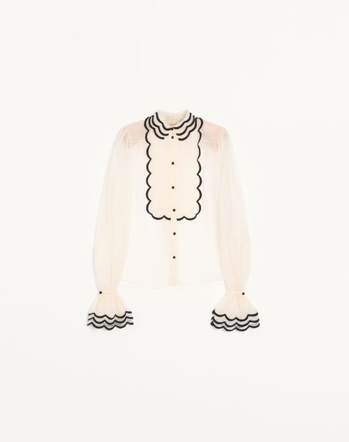 Valentino - Embroidered Organza Shirt - Vanilla/black - Woman - Shirts & Tops