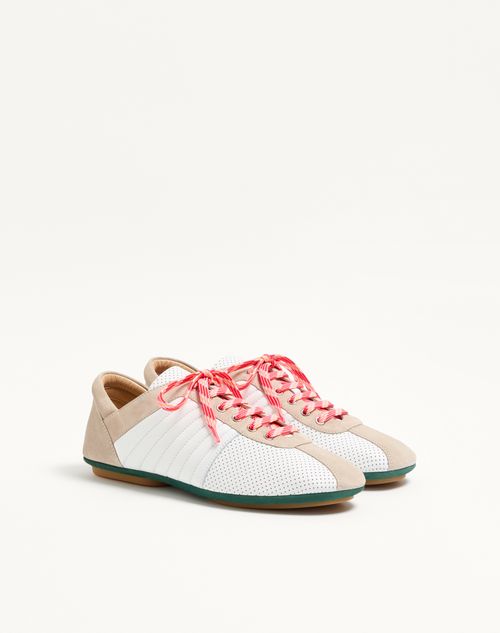 Valentino Garavani - Strikie Sneaker In Perforated Nappa And Suede - White - Man - Sneakers