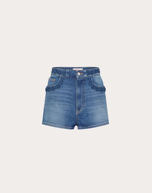 Valentino - Embroidered Denim Shorts - Blue - Woman - Denim