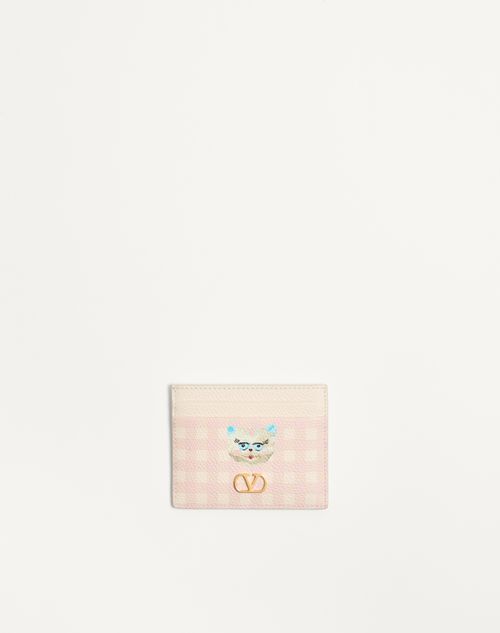 Valentino Garavani - Vlogo Signature Le Chat De La Maison Cardholder In Grainy Calfskin - Pink/ivory - Woman - Wallets And Small Leather Goods