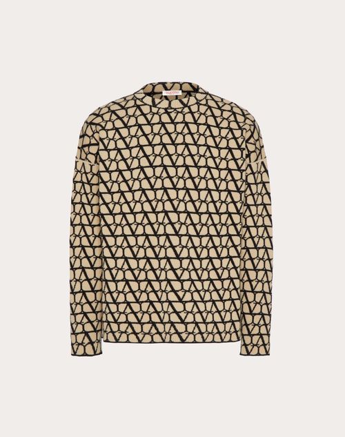 Valentino - Pull Ras-du-cou En Laine À Motif Toile Iconographe - Beige/noir - Homme - Maille