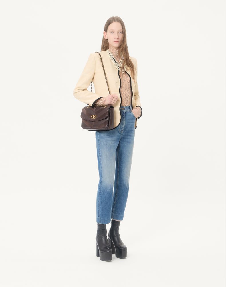 Valentino Jacket In Silk Linen Canvas Woman Latte/Black 40