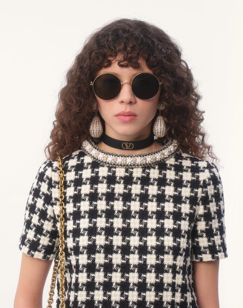 Embroidered Damier Light Tweed Short Dress for Woman in Embroidered Damier Light Tweed Short Dress for Woman in