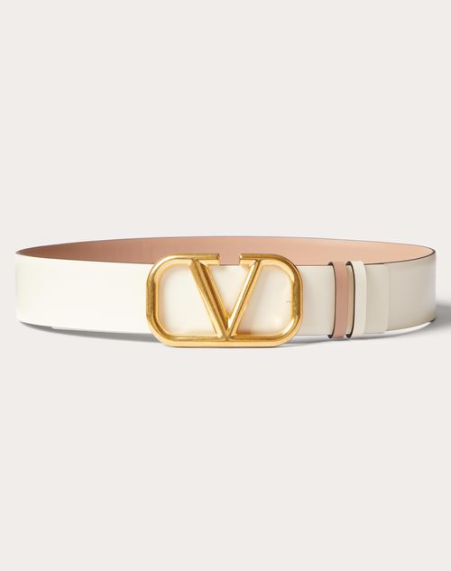 Valentino Garavani - Reversible Vlogo Signature Belt In Glossy Calfskin 40 Mm - Light Ivory/rose Cannelle - Woman - Belts