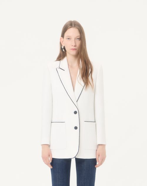 Valentino - Canestrello Cotton Tweed Jacket - Latte/black - Woman - Jackets And Blazers