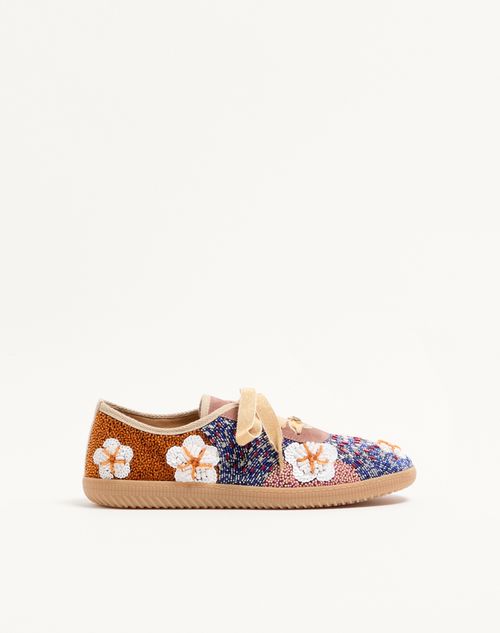 Valentino Garavani - Cosmatesque Leather Sneaker With Sequins And Floral Embroidery - Multicolor - Man - Sneakers