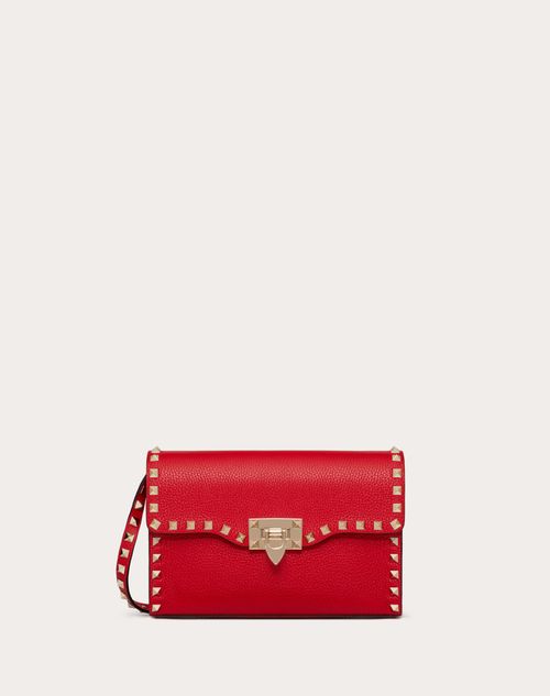 Valentino Garavani - Small Rockstud Grainy Calfskin Crossbody Bag - Rouge Pur - Woman - Shoulder Bags