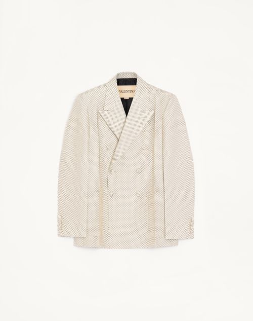 Valentino - Valentino Zweireihige Seidenjacke Mit Plusdepois-jacquardmuster Und Bügelfalte - Elfenbein/schwarz - Mann - Mäntels Und Blazers