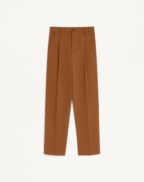 Valentino - Pantalone Valentino In Gabardina Di Cotone - Chocolate - Uomo - Pantaloni E Shorts