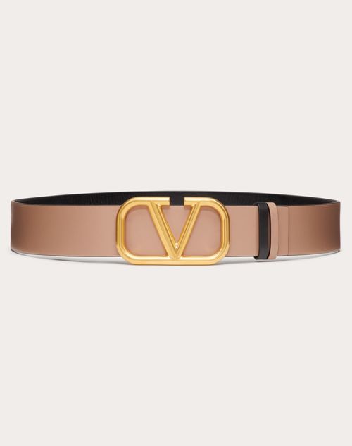 Valentino Garavani - Reversible Vlogo Signature Belt In Glossy Calfskin 40 Mm - Smokey Brown/black - Woman - Accessories