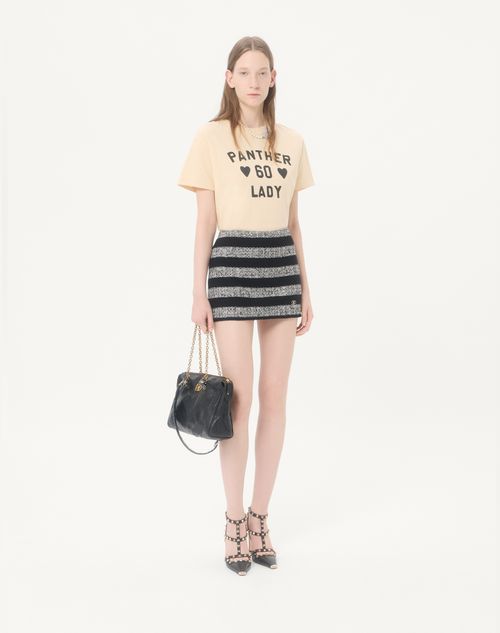 Valentino - Cotton Jersey T-shirt With Panther Lady Print - Birch/black - Woman - T-shirts And Sweatshirts