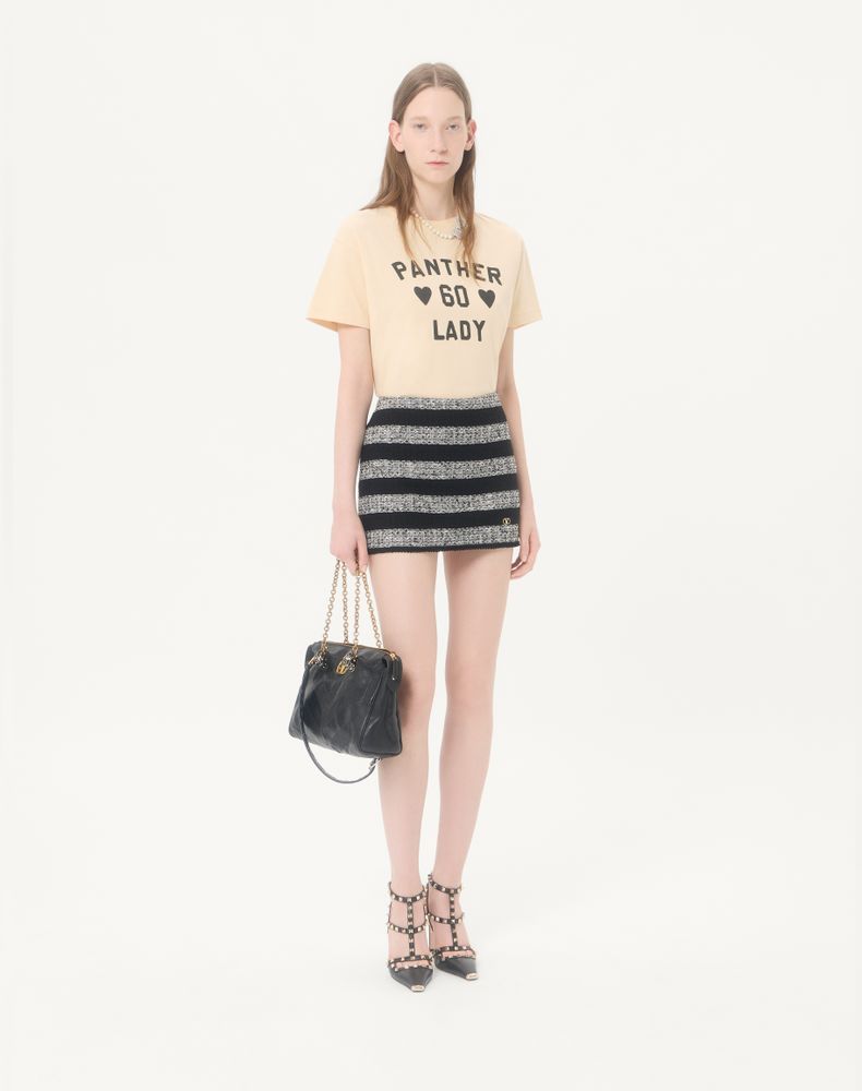 Valentino Cotton Jersey T-Shirt With Panther Lady Print Woman Birch/Black M