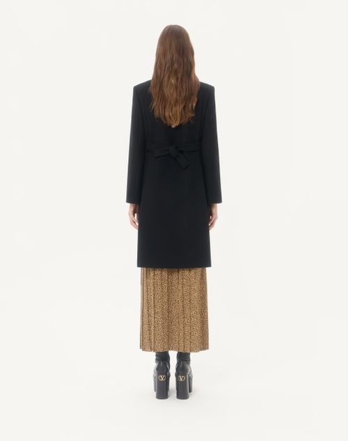 Valentino - Embroidered Compact Drap Coat - Black/white - Woman - Coats And Outerwear