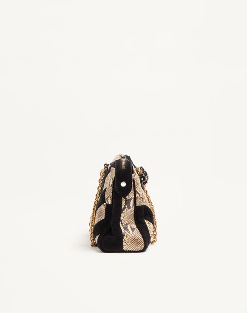 Valentino Garavani - Valentino Garavani Panthea Python And Suede Chevron Motif Shoulder Bag - Natural/black - Woman - Shoulder Bags