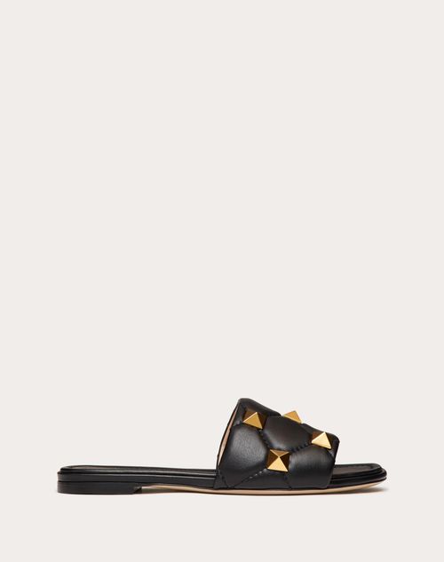 Valentino Garavani - Roman Stud Flat Slide Sandal In Quilted Nappa - Black - Woman - Roman Stud Sandals - Shoes