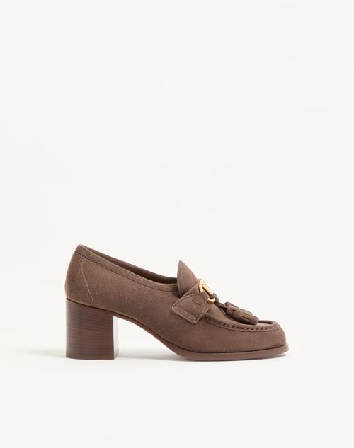 Valentino Garavani - Vlogo Signature Loafer Pump In Split-grain Leather 60mm - Brown - Woman - Pumps And Slingbacks