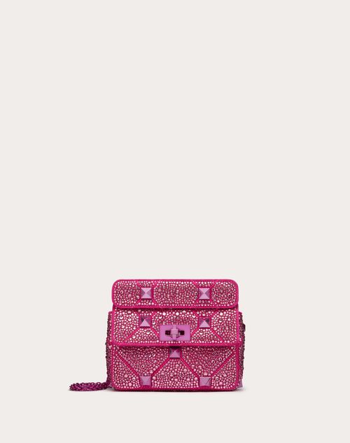Valentino Garavani - Small Roman Stud The Shoulder Bag Chain With Sparkling Embroidery - Pink Pp - Woman - Shoulder Bags